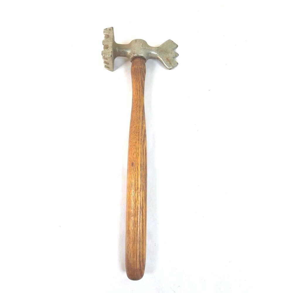 Vintage 11" Cast Iron & Wood Meat Tenderizing Hammer/ Ice Hammer Primitive